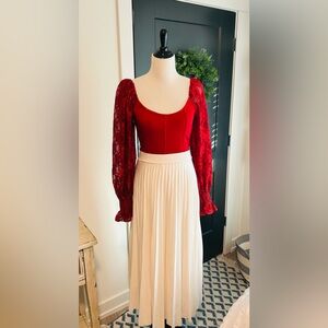 Urban Outfitters M Red Lace long Sleeve scoop neck fitted top day of the dead